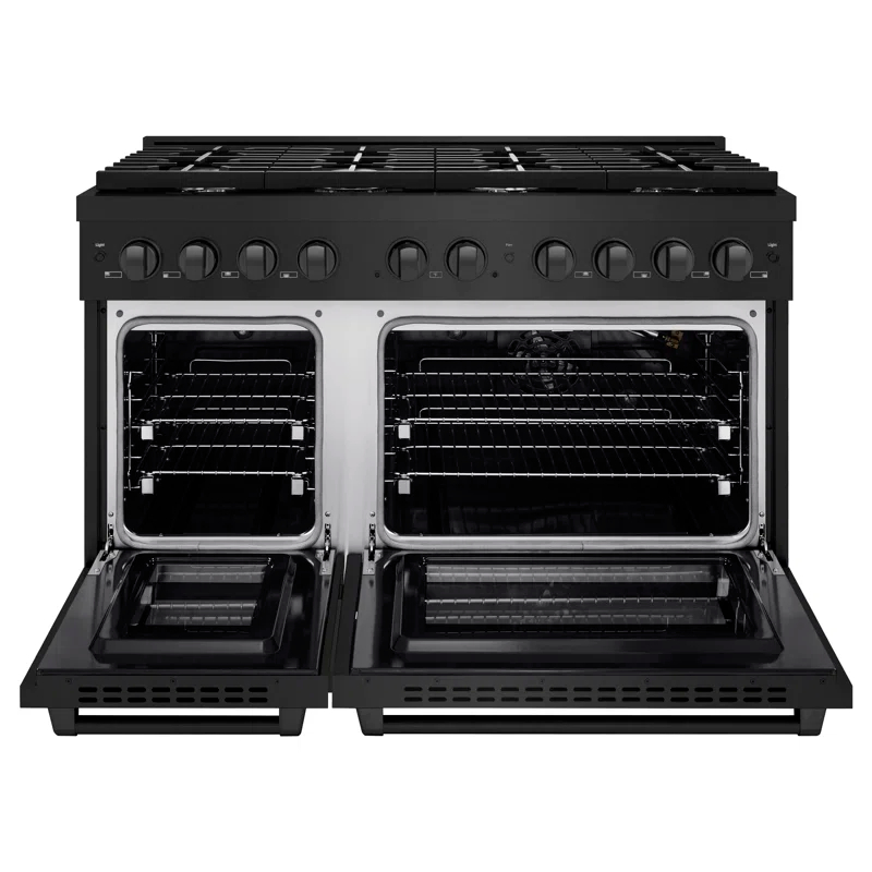 ZLINE 48 in. 6.7 cu. ft. Paramount Double Oven Gas Range W/ 8 Burner Cooktop in Black Stainless Steel (SGRB-48)