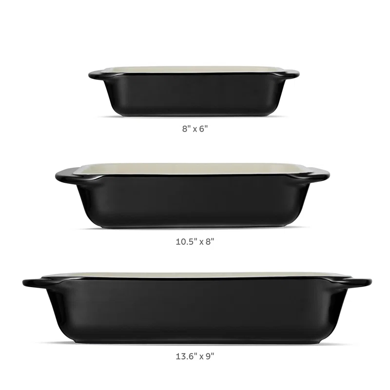 Tramontina Tramontina Mae 3-piece Ceramic Porcelain Baking Pans Set, Non Stick Casserole Dishes For Oven, Rectangular Bakeware For Lasagna, Cakes And Loafs