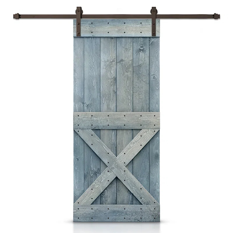 Calhome Solid Wood Paneled Painted with Installation Hardware Kit Barn Door