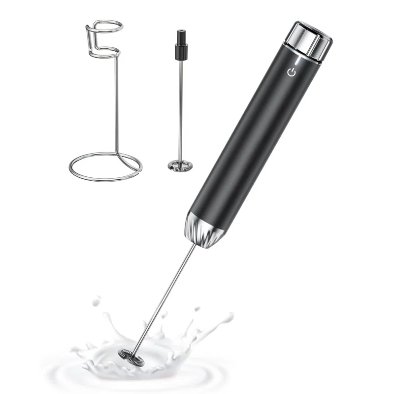 MODERN WALLS LLC Rechargeable Milk Frother With Stepless Speed Control, Handheld Electric Foam Maker Waterproof Drink Mixer Foamer With Stainless Steel Stand & Detachable Whisks For Lattes, Cappuccino