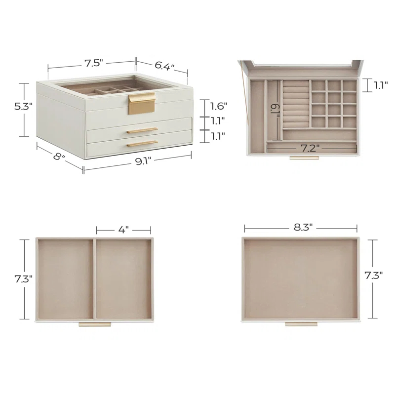 Stack man Big And Small Jewelry, Modern Style, 8 X 9.1 X 5.3 Inches, Valentine's Day Gift, Cloud White And Gold Color UJBC239WT