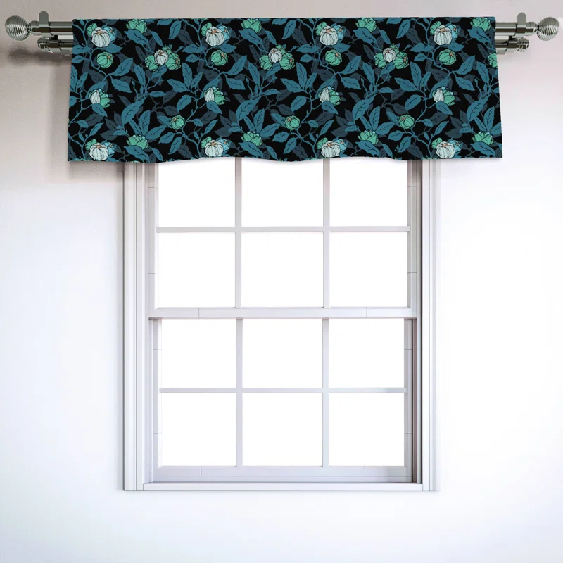Floral Sateen Ruffled 54'' W Window Valance in