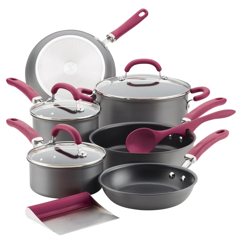Rachael Ray Rachael Ray Create Delicious Hard Anodized Nonstick Cookware Induction Pots and Pans Set, 11 Piece