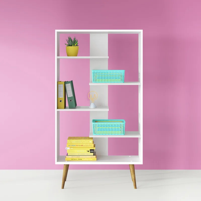 Boahaus LLC Boahaus Lund Bookcase, Wood Legs, Modern Style, 05 Shelves, Ideal for Any Place Home