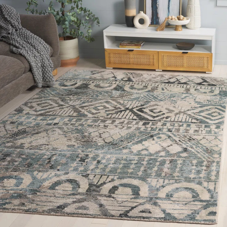 Safavieh Southwestern Hand Knotted Wool/Cotton Southwestern Rug in Gray