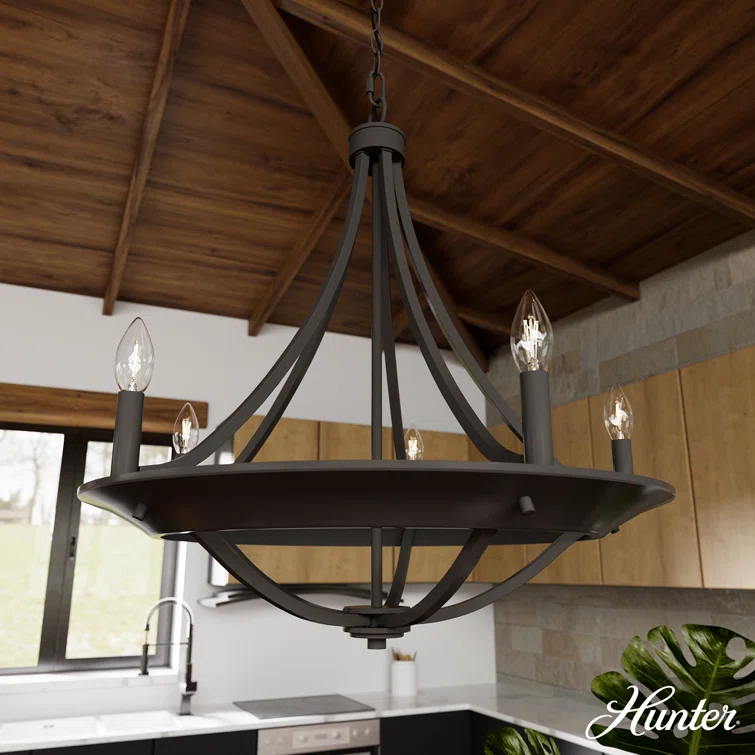 Hunter Fan Perch Point 5 Light Candle Style Wagon Wheel Chandelier