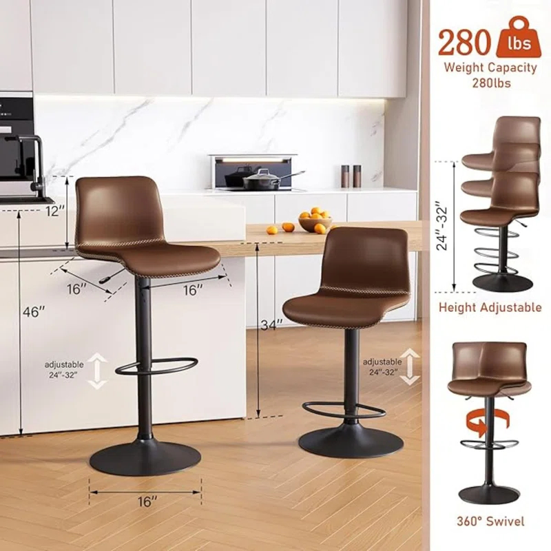 Latitude Run® 2-Piece Set of Swivel Counter Height Bar Stools