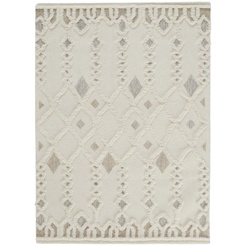 The Twillery Co.® Eulalie Geometric Handmade Tufted Wool/Cotton Ivory Area Rug