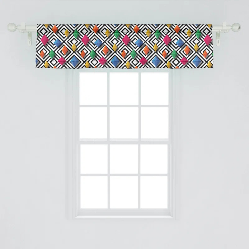 Ambesonne Geometric Valance Pack of 2 Colorful 3D Shapes