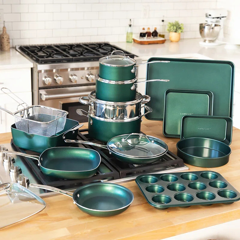 Granitestone Blue 20 Piece Aluminum Non Stick Cookware & Bakeware Set with Ultra Nonstick Surface, Oven & Dishwasher Safe