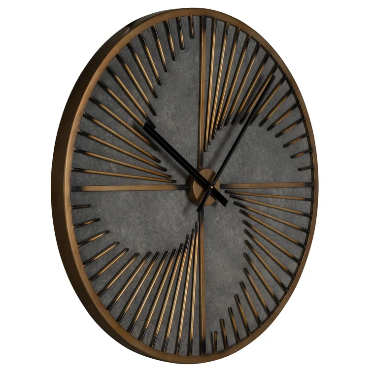Oversized Aged Bronze and Gray Metal Round Wall Clock