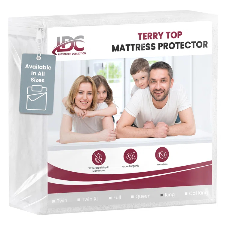 Lux Decor Collection Poly Cotton Terry Top Fitted Mattress Protector Waterproof Hypoallergenic