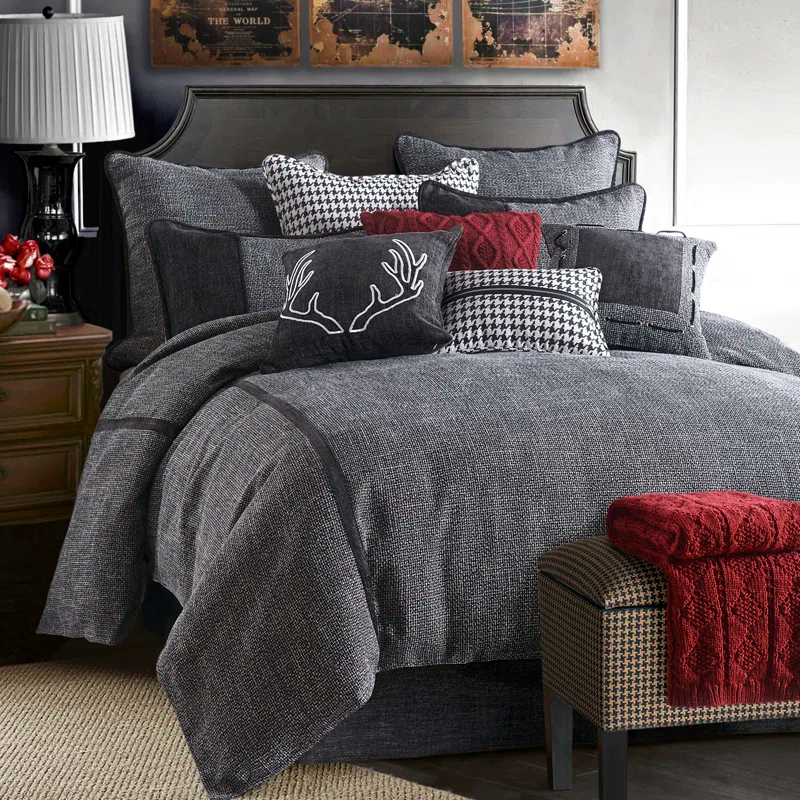 Hamilton Gray Chenille Traditional Modern Rustic 4 Piece Comforter Set