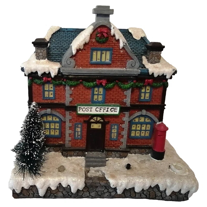 Northlight Seasonal 7" Red LED Lighted Post Office Christmas Village Decoration
