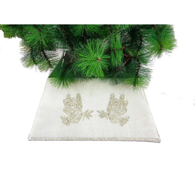 Arcadia Home Hand Beaded Adjustable Christmas Tree Collar - Doves on White Silk
