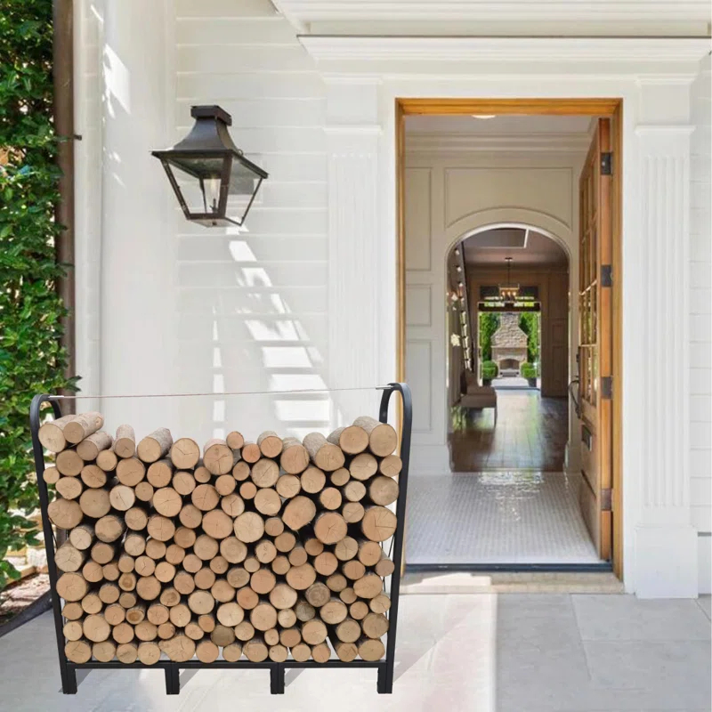 Arlmont & Co. 4Ft Heavy Duty Matte Black Firewood Rack For Indoor/Outdoor Use