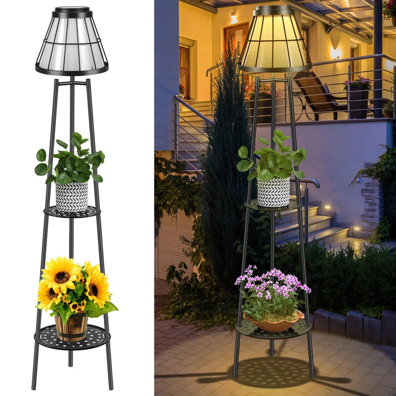 Latitude Run® 2 Pack Outdoor Solar Floor Lamps Waterproof Plant Stand