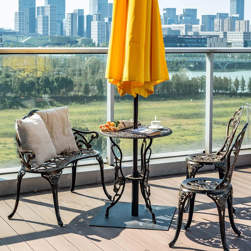 Bloomsbury Market Busselton Round 4 - Person Cast Aluminum Patio Bistro Set Brown