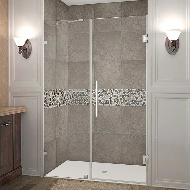 Aston Nautis 72" H Hinged Frameless Shower Door SDR985-SS-65-10