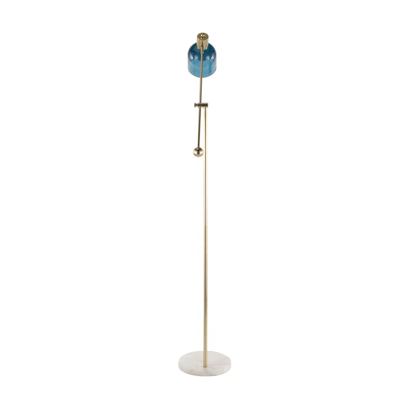 Everly Quinn Marcel Contemporary Floor Lamp In White Marble, Gold Metal And Blue Glass