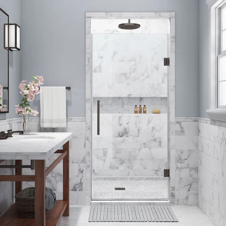 Aston Kinkade 26.75" - 27.25" x 72" Hinged Frameless Shower Door SDR997EZ-NBR-27-10