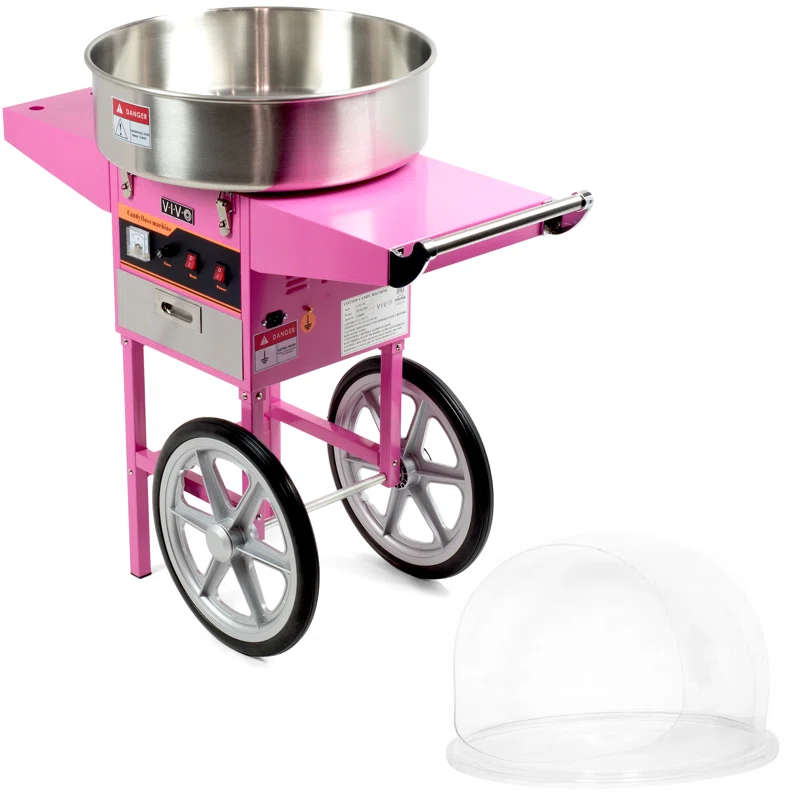 Vivo Electric Commercial Cotton Candy Machine with Cart and Bubble Shield