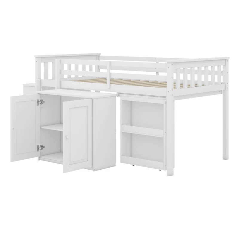 Harriet Bee Twin Loft Bed With Storage Cabinet, Drawer And Shelf Cabinet And Pulling-Out Desk