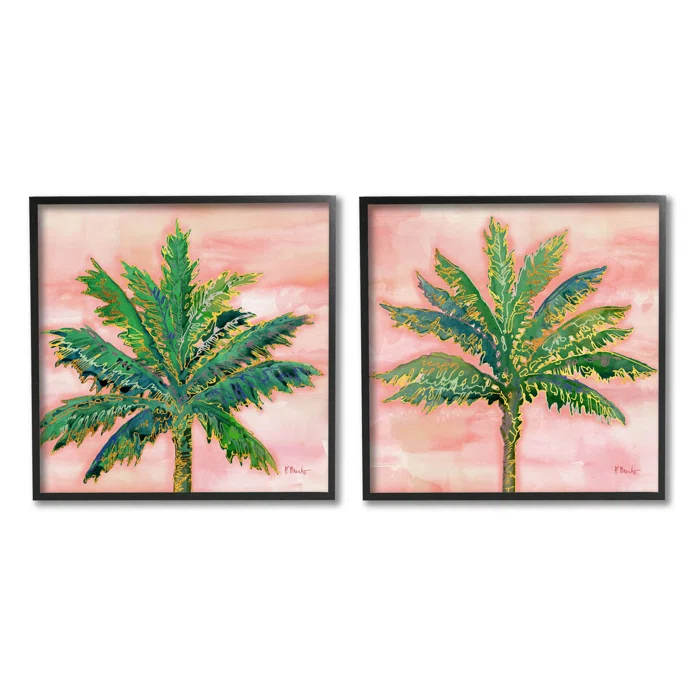 Stupell Industries " Tropical Palm Trees Glam Detail " by Paul Brent 2 - Pieces
