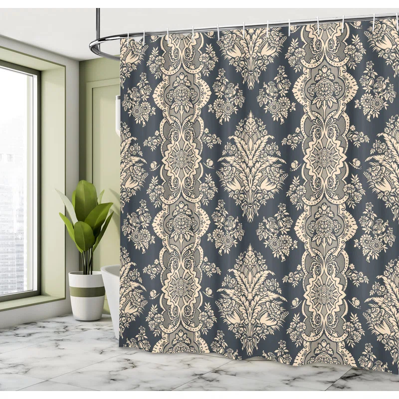 Damask Shower Curtain with Hooks Included