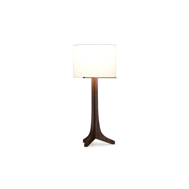 Nauta Sleek White Linen Shade Table Lamp with Dark Walnut Base