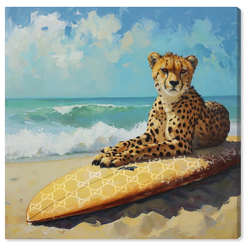 Art Remedy Cheetah Surfer Coastal Wall Art by Art Remedy