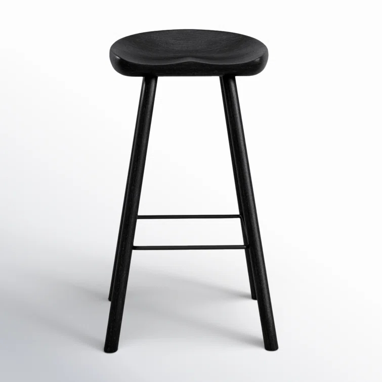 Contemporary Matte Black Solid Wood & Iron Bar Stool