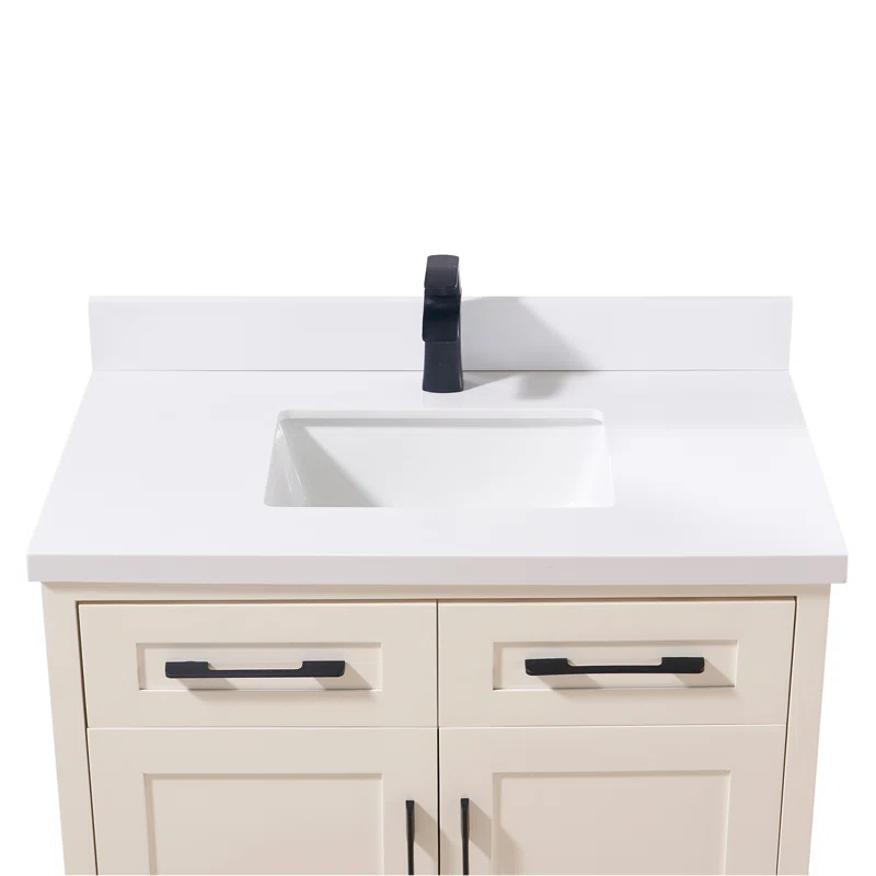 37" Single Bathroom Vanity Top in Snow White with Sink