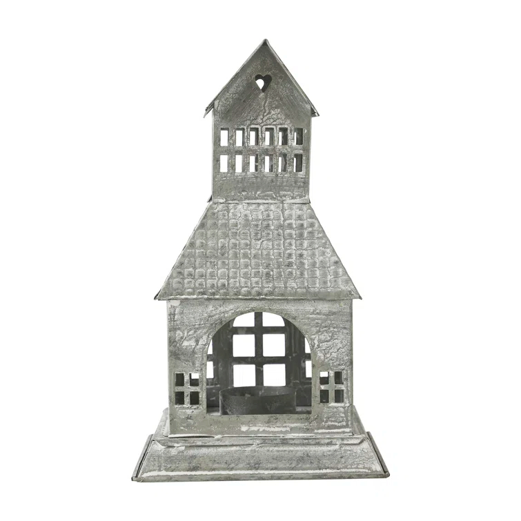 VHC Brands Festive Finds Tealight Holder Metal Village House A 9.5x5.5x5.5