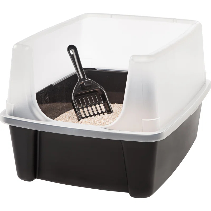 IRIS USA, Open-Top Cat Litter Box with Shield with Scoop
