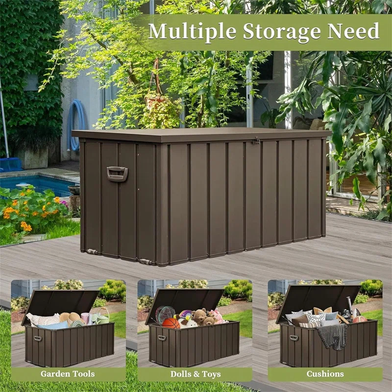 Hivost 150 Gallon Storage Deck Box With Lockable Lids