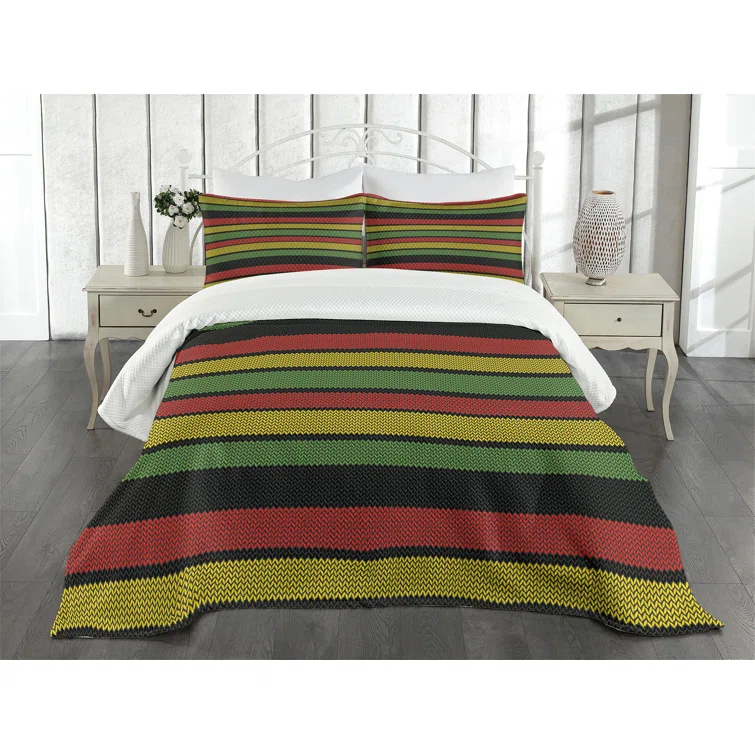 Ambesonne Jamaican Bedspread Set Knitted Rasta Lines Multicolor | Wayfair