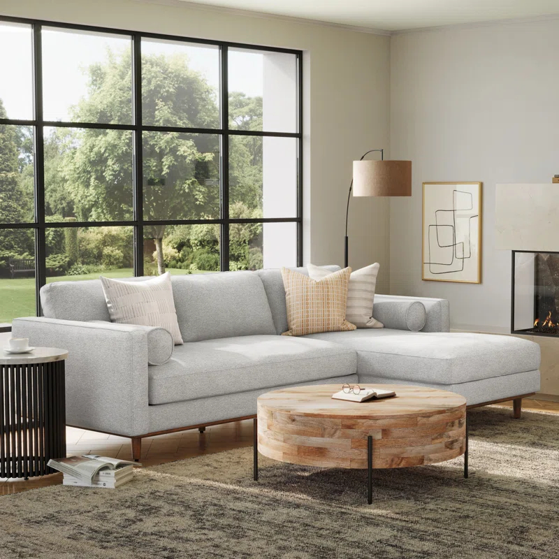 Simpli Home Morrison Large Left Sectional Sofa,Mid-Century Modern Couch with Chaise Lounge and Eco-Friendly Woven-Blend Fabric
