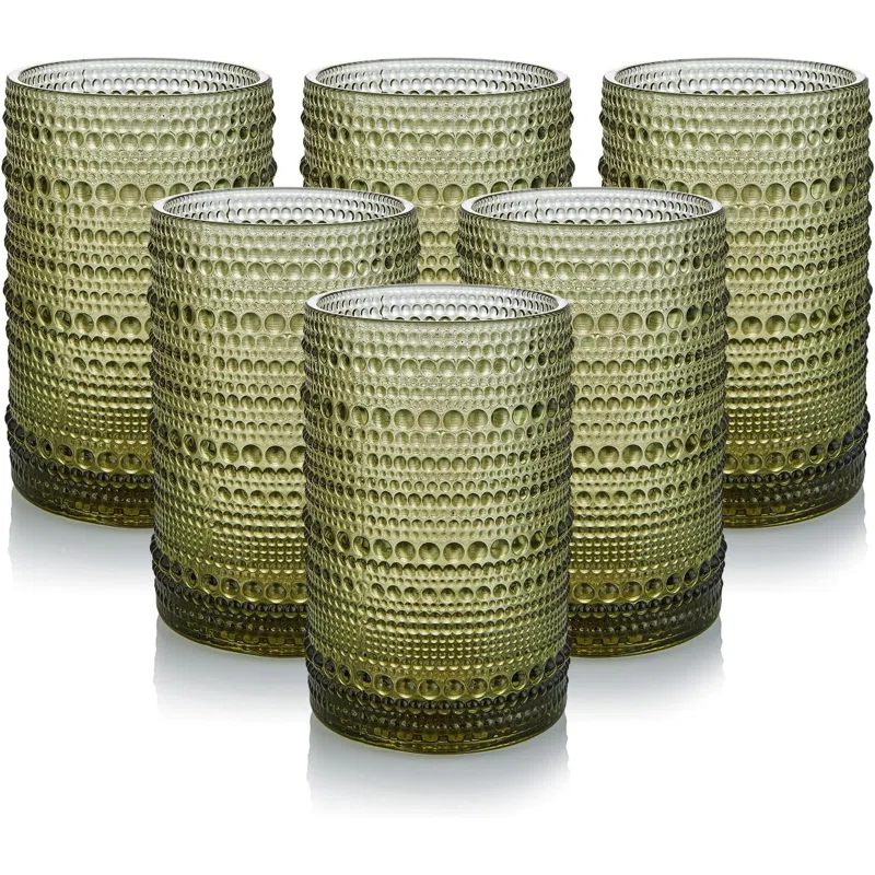 Vintage Glassware Drinking Glass Set of 6, Nailhead Glass