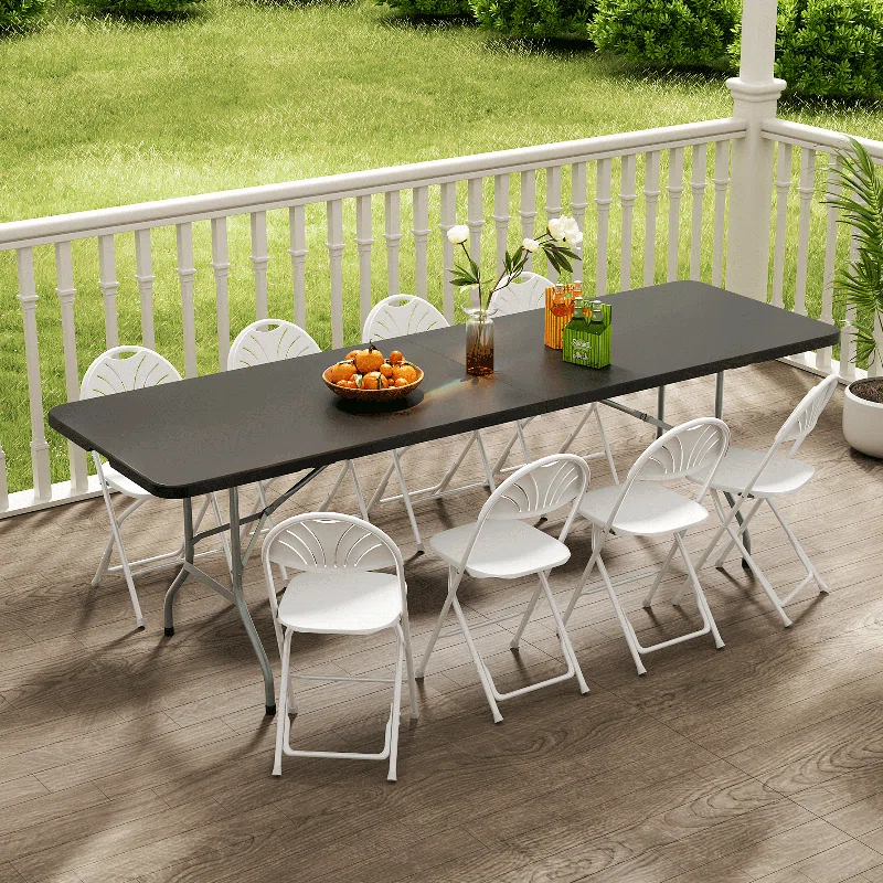 Bring Home Furniture 8Ft Heavy Duty Folding Table, Indoor Outdoor Portable Plastic Picnic Desk with Steel Legs and Handle