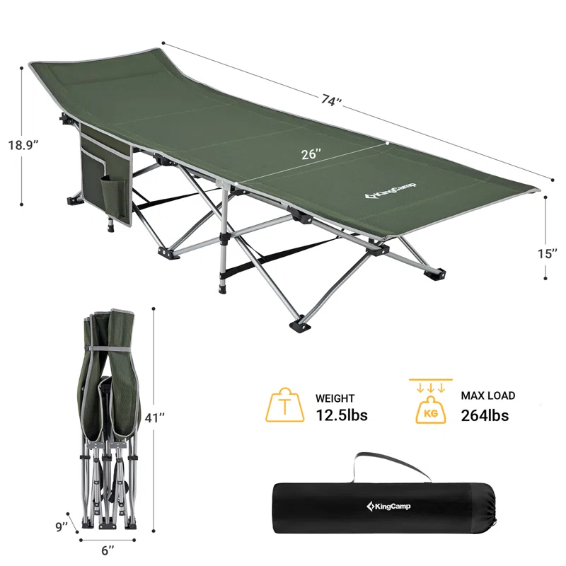 Kingcamp KingCamp Folding Portable Outdoor Camping Cot w/ Multi Layer Side Pocket