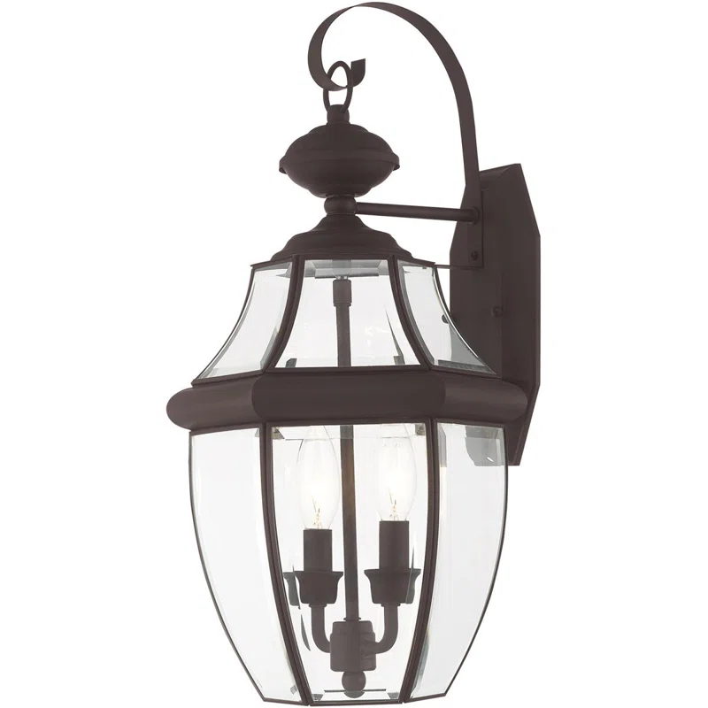 Lighting Lumens 10.5in 2-Light Outdoor Wall Lantern Pendant Fixture with Clear Beveled Glass Shade