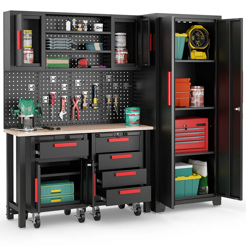 WFX Utility™ WFX Utility™ 6pcs Garage Cabinets And Storage System Set With Pegboard & Rubber Wood Worktop