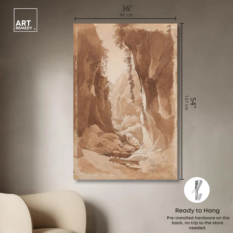 Art Remedy Cliffs Overhanging a River Canvas Vintage Landscape Art by Art Remedy