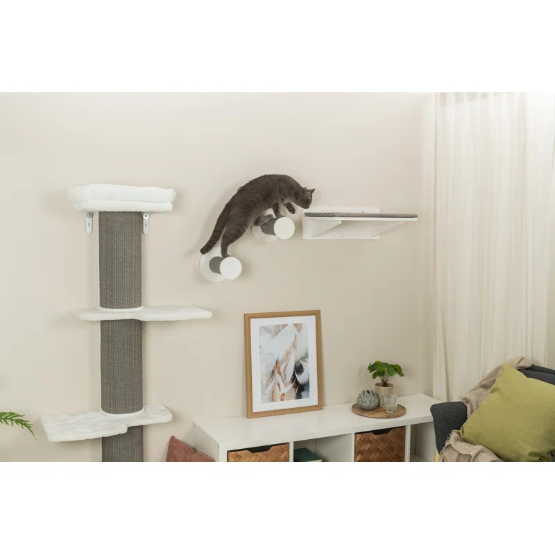 TRIXIE Wall Set 3, Indoor Wall Mounted Cat Climbing System, 3 Sisal Climbing Steps, Jumping Platform, Perches