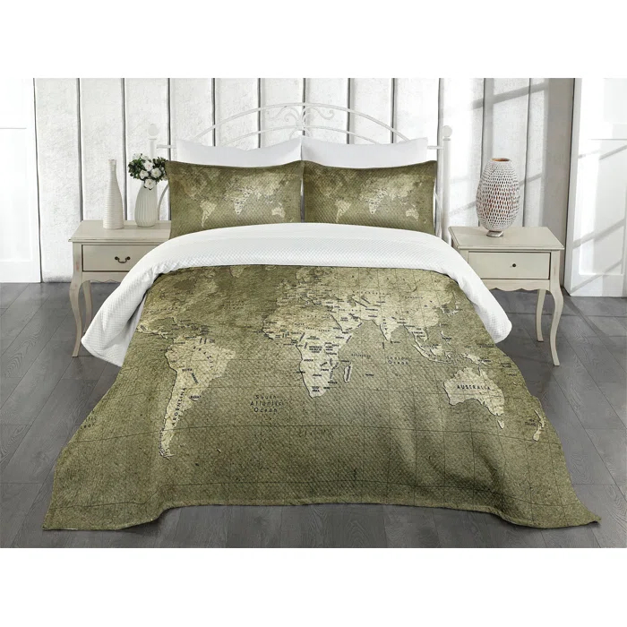 Ambesonne Ambesonne Map Bedspread Nostalgic World