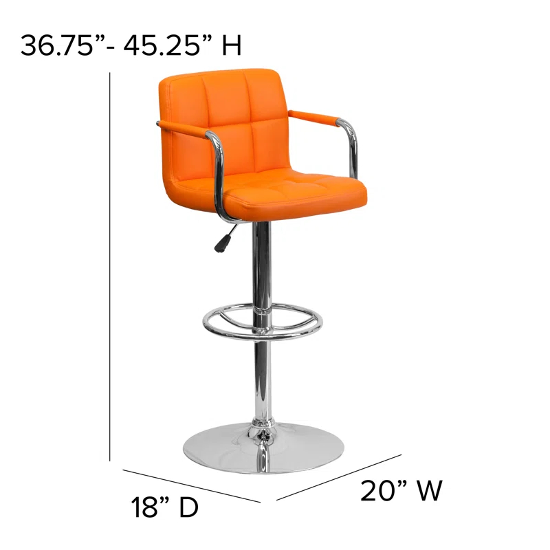 Flash Furniture Contemporary Quilted Vinyl Adjustable Height Barstool with Arms and Chrome Base