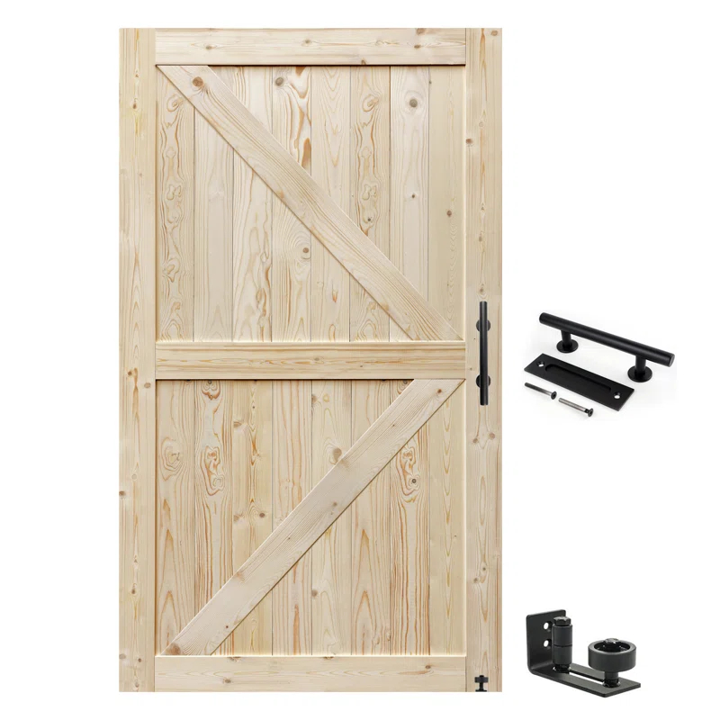 S&Z TOPHAND Barn Door, Unfinished British Brace Barn Door/Country Style/Solid Wood/Sliding Door/Durable