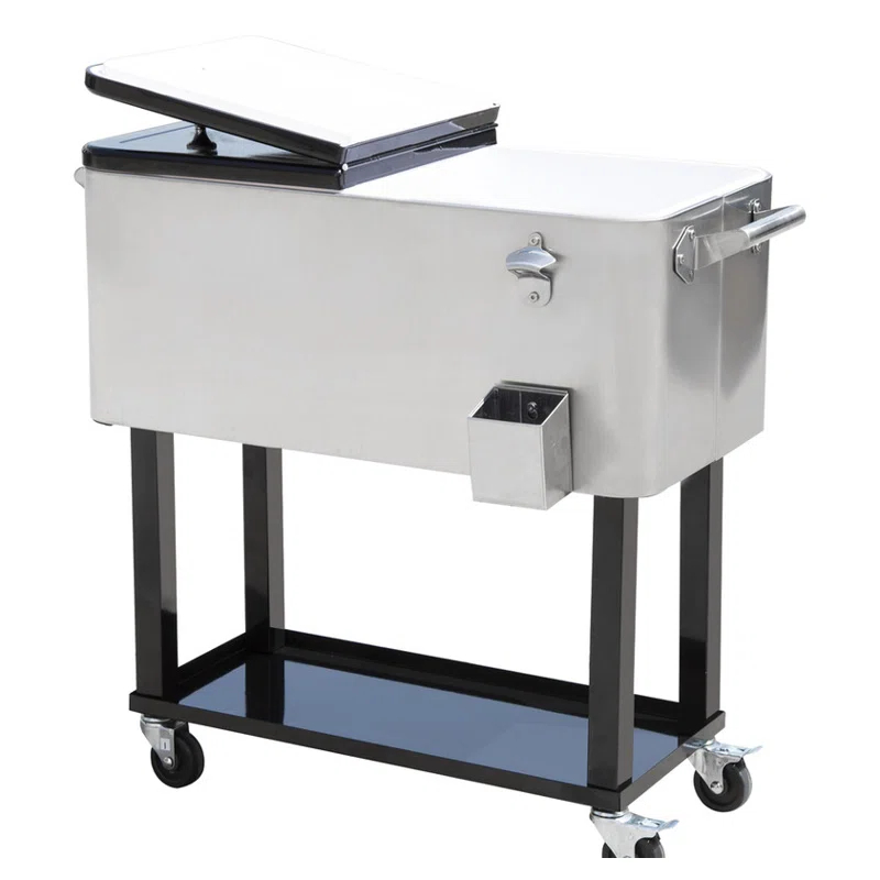 IRHOMA Outsunny 80 QT Rolling Cooling Bins Ice Chest on Wheels Outdoor Stand Up Drink Cooler Cart for Party