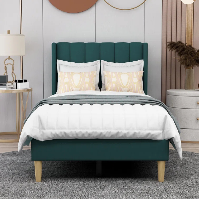 Wade Logan® Eriksay Low Profile Upholstered Platform Bed with Wingback Headboard